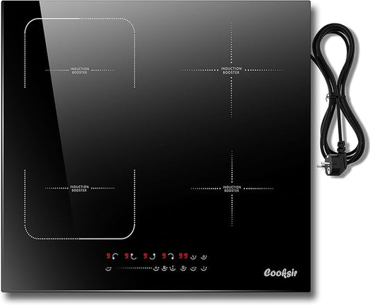 Piano Cottura Induzione 4 Fuochi, Piano Cottura a Induzione Cooksir 4 Piastre, Piano Induzione con Spina, Zona Combinata Flessibile, 3500Watt, 220V, 50Hz